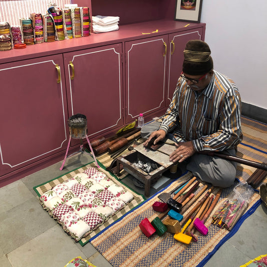 Block Printing, Lac & Wheel Pottery combined Experience