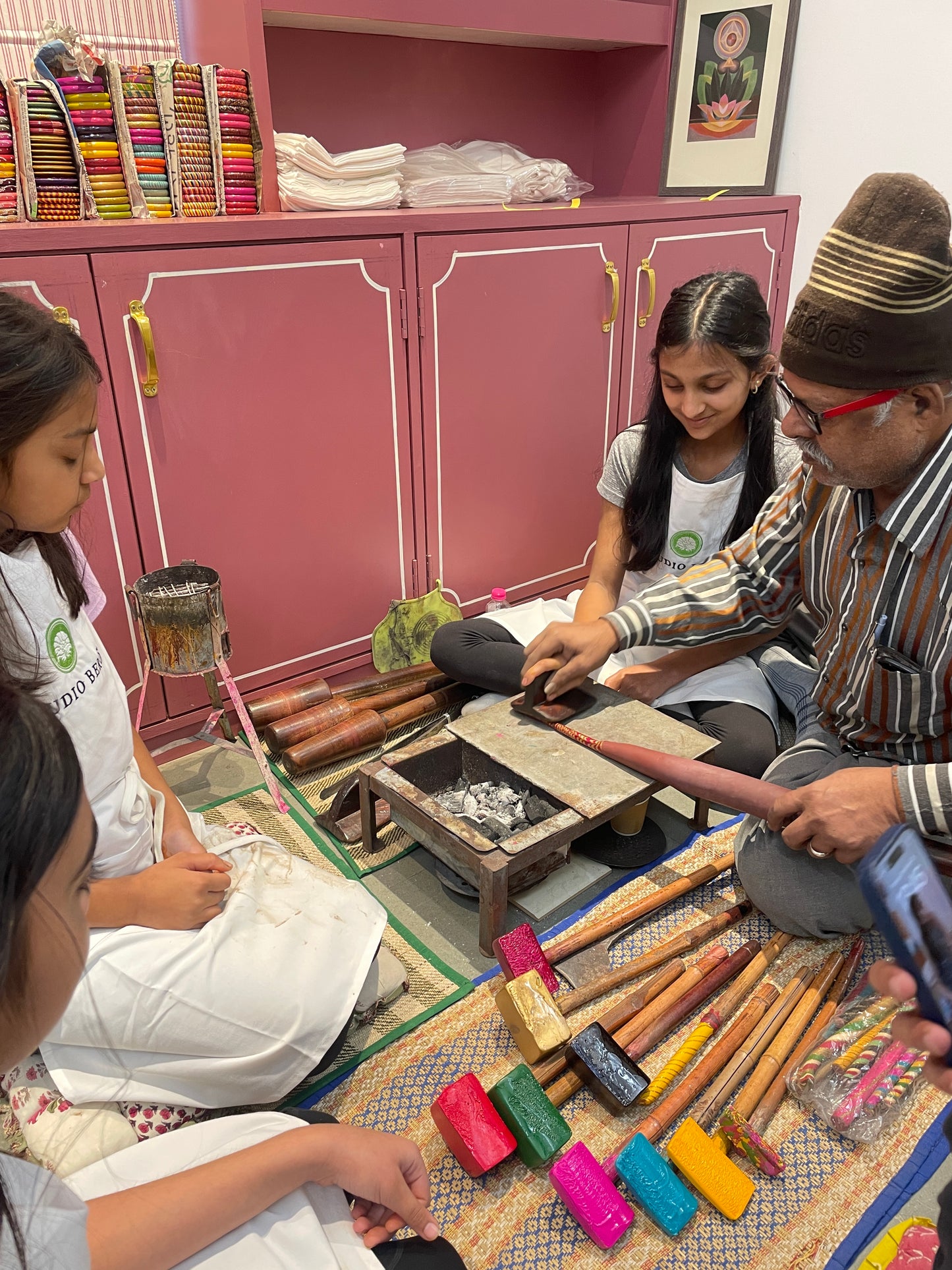 Block Printing, Lac & Wheel Pottery combined Experience